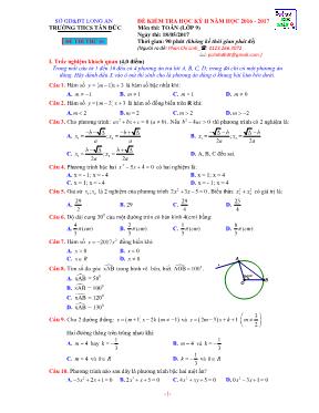 3 Đề thi thử học kỳ II môn Toán Lớp 9 - Năm học 2016-2017 - Trường THCS Tân Đức